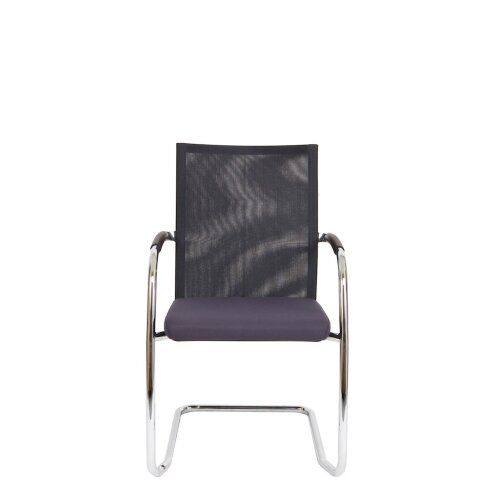 Komfort Freischwinger mit Netzrückenl, Stoff grau