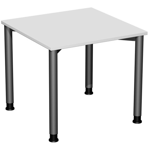Schreibtisch Rundfuss Gestell, höhenverstellbar, 80 x 80 cm Weiss/Silber