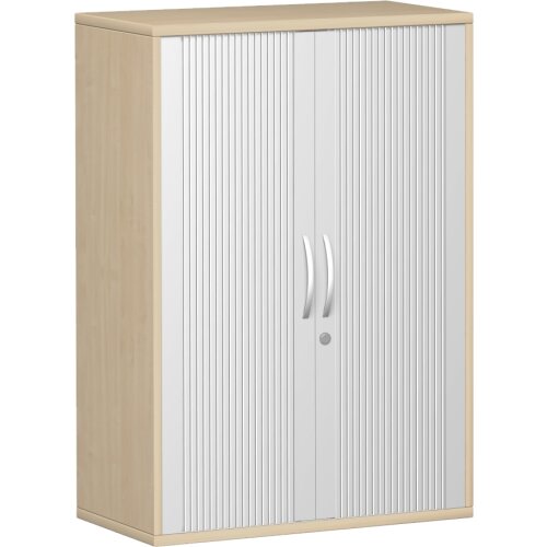 Querrollladenschrank 3 Ordnerhöhen 118 cm hoch 80 cm breit Rolllade silber, Korpus Ahorn
