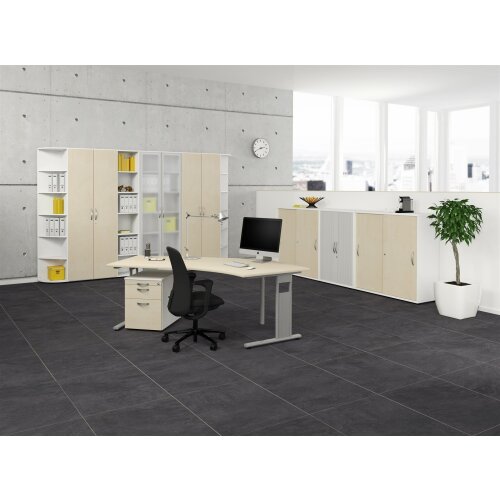 Aktenschrank 3 Ordnerhöhen mit satinierten Glastüren 110 cm hoch 80 cm breit, Dekor Korpus und Front in Weiss