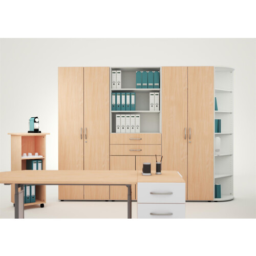 Aktenschrank 3 Ordnerhöhen mit satinierten Glastüren 110 cm hoch 80 cm breit, Dekor Korpus und Front in Weiss