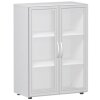 Aktenschrank 3 Ordnerhöhen mit satinierten Glastüren 110 cm hoch 80 cm breit, Dekor Korpus und Front in Weiss