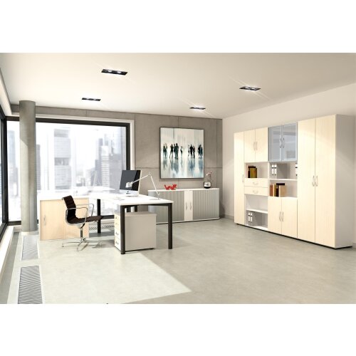 Regal 6 Ordnerhöhen 216 cm hoch 80 cm breit, Dekor Lichtgrau