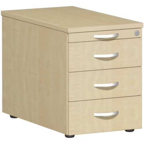 Rollcontainer 60 cm tief, 3+1 Schubladen, Dekor Front: Ahorn, Dekor Korpus: Ahorn