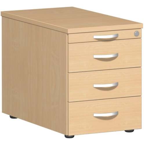 Rollcontainer 60 cm tief, 3+1 Schubladen, Dekor Front: Buche Dunkel, Dekor Korpus: Buche Dunkel