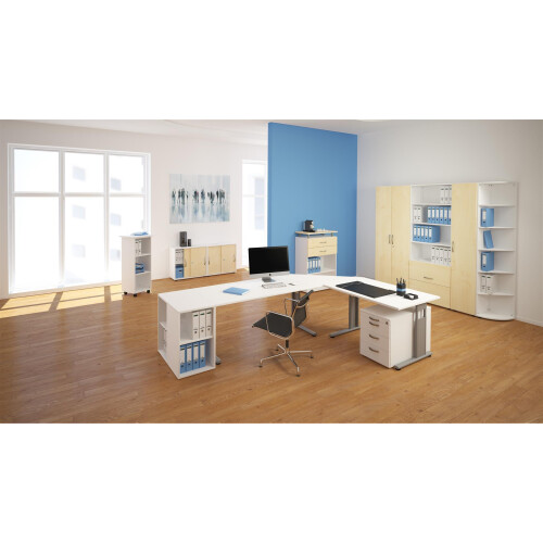 Rollcontainer 60 cm tief, 3+1 Schubladen, Dekor Front: Buche Dunkel, Dekor Korpus: Buche Dunkel