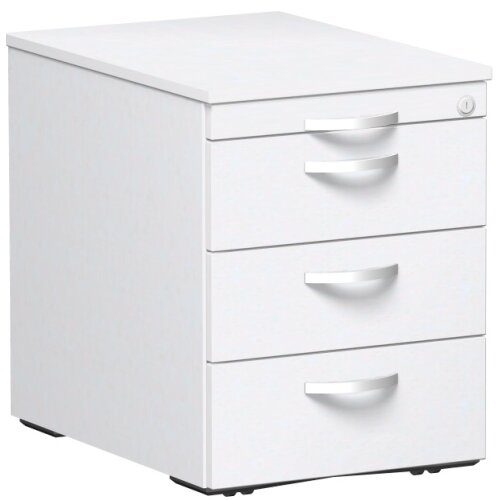 Rollcontainer 60 cm tief, 3+1 Schubladen, Dekor Front: Weiss, Dekor Korpus: Weiss