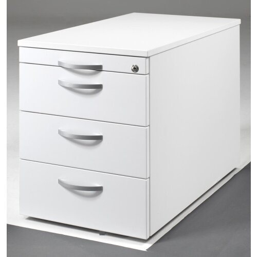 Rollcontainer 60 cm tief, 3+1 Schubladen, Dekor Front: Weiss, Dekor Korpus: Weiss