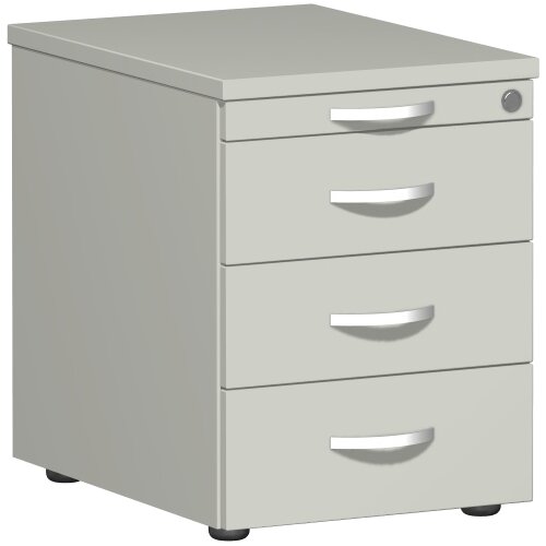 Rollcontainer 60 cm tief, 3+1 Schubladen, Dekor Front: Weiss, Dekor Korpus: Weiss