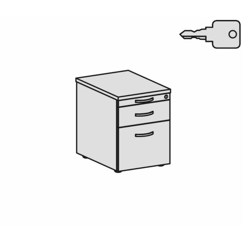 Rollcontainer 60 cm tief, Hängeregistratur und Kunststoff-Schubfach, Dekor Front: Ahorn, Dekor Korpus: Lichtgrau