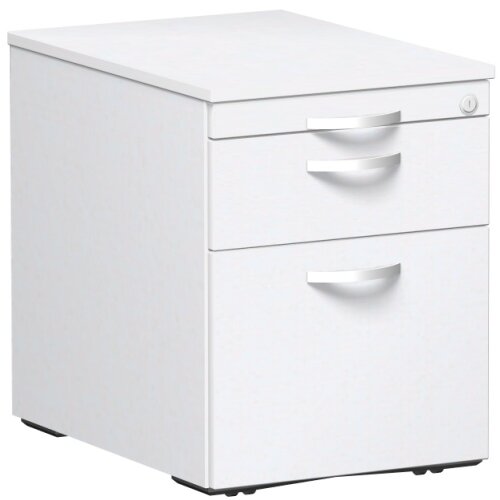 Rollcontainer 60 cm tief, Hängeregistratur und Kunststoff-Schubfach, Dekor Front: Weiss, Dekor Korpus: Weiss