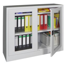 Stahlschrank mit Sichtfenstertüren 100 cm hoch, 120...