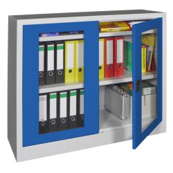 Stahlschrank mit Sichtfenstertüren 100 cm hoch, 120...