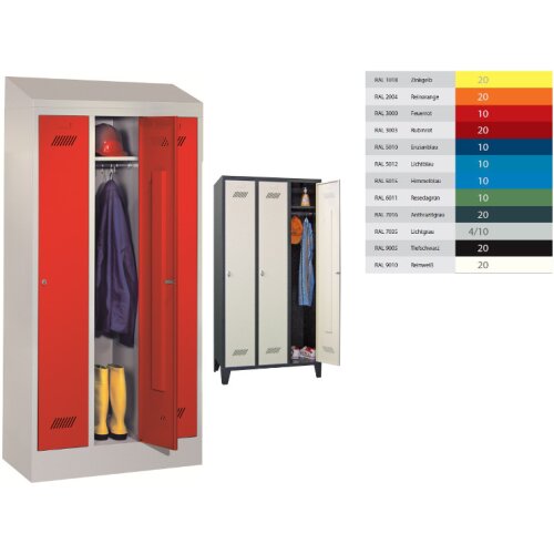 Umkleideschrank 3 Abteile, Abteilbreite 300mm, auf Sockel