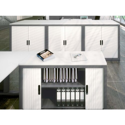 Stahl Querrollladenschrank, 4 Ordnerhöhen, Serie Select,  Breite 120 cm, Korpus: Weiss, Rolllade: Silber