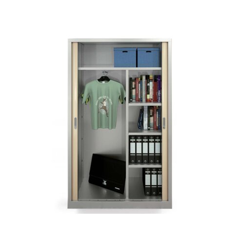 Stahl Kleider-Aktenschrank, 198 cm hoch, Serie Select,  Breite 120 cm, Korpus: Weiss, Rolllade: Weiss