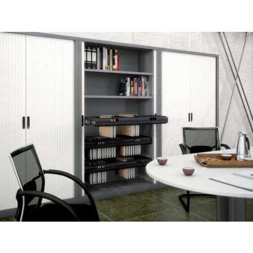 Stahl Kleider-Aktenschrank, 198 cm hoch, Serie Select,  Breite 120 cm, Korpus: Weiss, Rolllade: Weiss