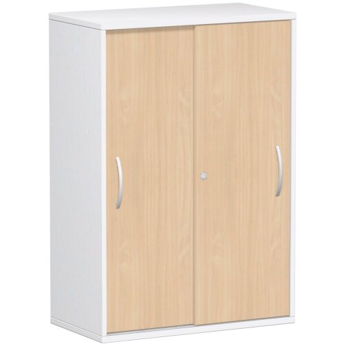 Schiebetürenschrank 3 Ordnerhöhen 118 cm hoch 80 cm breit , Dekor Front: Buche Dunkel, Dekor Korpus: Weiss