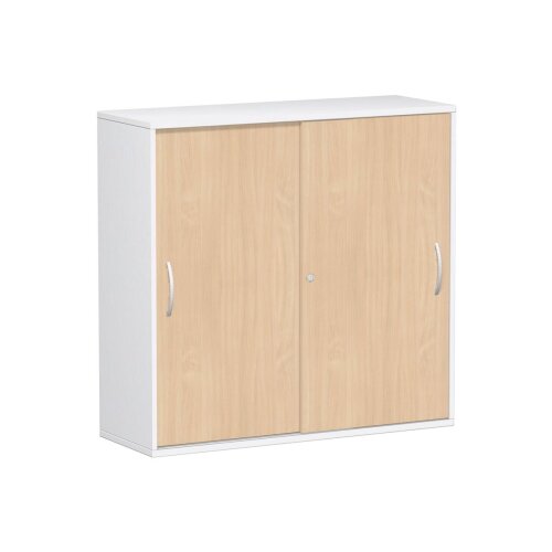 Schiebetürenschrank 3 Ordnerhöhen 120 cm breit , Dekor Front: Buche Dunkel, Dekor Korpus: Weiss