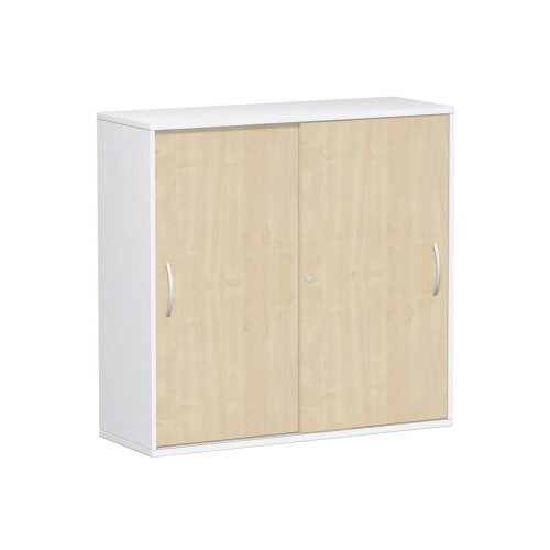 Schiebetürenschrank 3 Ordnerhöhen 120 cm breit , Dekor Front: Ahorn, Dekor Korpus: Weiss