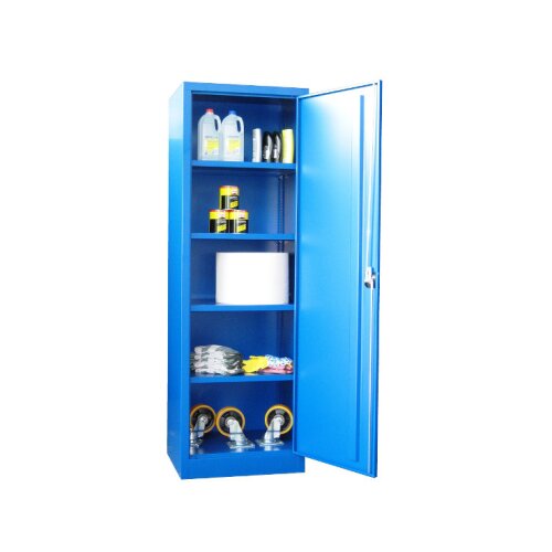 Stahlschrank 195 cm hoch, 64 cm breit, 50 cm tief, Korpus: Himmelblau, Türen: Himmelblau, Fachböden: gepulvert in Korpusfarbe