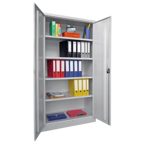 Stahlschrank 195 cm hoch, 100cm breit, 40 cm tief, Korpus: Tiefschwarz, Türen: Tiefschwarz, Fachböden: gepulvert in Korpusfarbe