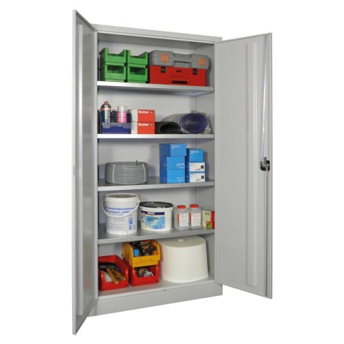 Stahlschrank 195 cm hoch, 100cm breit, 60 cm tief, Korpus: Anthrazitgrau, Türen: Anthrazitgrau, Fachböden: gepulvert in Korpusfarbe