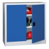 Stahlschrank 100 cm hoch, 100 cm breit, 50 cm tief, Korpus: Lichtgrau, Türen: Enzianblau, Fachböden: gepulvert in Korpusfarbe