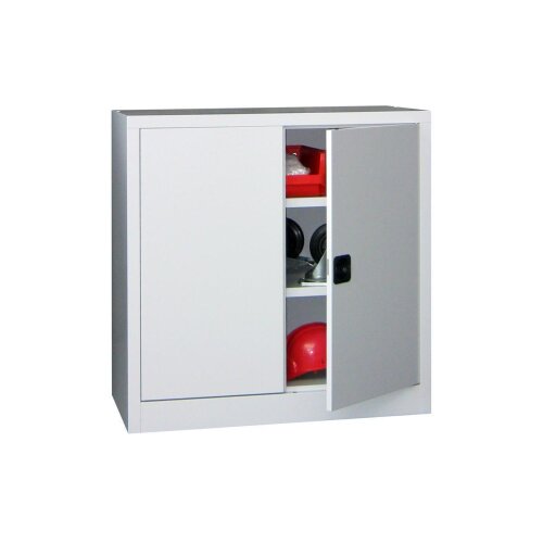 Stahlschrank 100 cm hoch, 100 cm breit, 60 cm tief, Korpus: Lichtgrau, Türen: Lichtgrau, Fachböden: gepulvert in Korpusfarbe