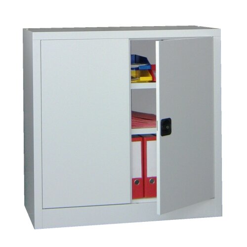 Stahlschrank 100 cm hoch, 100 cm breit, 60 cm tief, Korpus: Lichtgrau, Türen: Lichtgrau, Fachböden: verzinkt