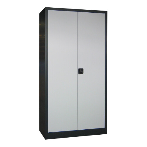 Stahlschrank 195 cm hoch, 120cm breit, 40 cm tief, Korpus: Tiefschwarz, Türen: Lichtgrau, Fachböden: gepulvert in Korpusfarbe