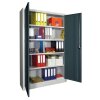 Stahlschrank 195 cm hoch, 120cm breit, 40 cm tief, Korpus: Tiefschwarz, Türen: Lichtgrau, Fachböden: gepulvert in Korpusfarbe