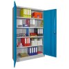 Stahlschrank 195 cm hoch, 120cm breit, 40 cm tief, Korpus: Tiefschwarz, Türen: Lichtgrau, Fachböden: gepulvert in Korpusfarbe