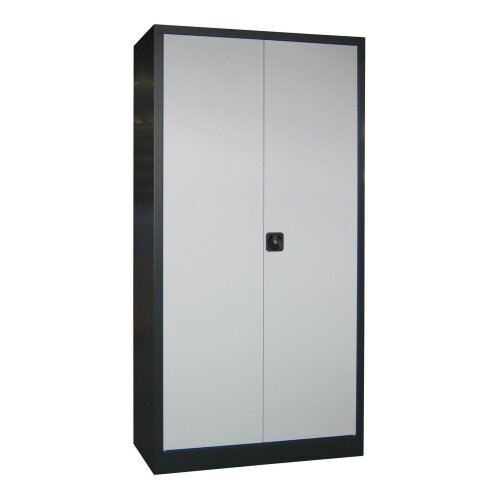 Stahlschrank 195 cm hoch, 120cm breit, 50 cm tief, Korpus: Tiefschwarz, Türen: Tiefschwarz, Fachböden: gepulvert in Korpusfarbe