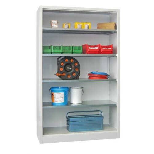 Stahlschrank 195 cm hoch, 120cm breit, 60 cm tief, Korpus: Reinorange, Türen: Rubinrot, Fachböden: gepulvert in Korpusfarbe