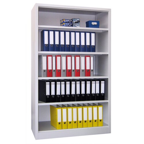 Stahlschrank 195 cm hoch, 120cm breit, 60 cm tief, Korpus: Lichtgrau, Türen: Enzianblau, Fachböden: verzinkt