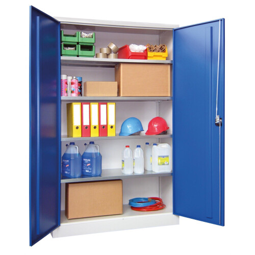 Stahlschrank 195 cm hoch, 120cm breit, 60 cm tief, Korpus: Anthrazitgrau, Türen: Rubinrot, Fachböden: verzinkt