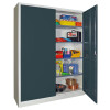 Stahlschrank 195 cm hoch, 150 cm breit, 60 cm tief, Korpus: Anthrazitgrau, Türen: Lichtblau, Fachböden: gepulvert in Korpusfarbe