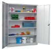 Stahlschrank 195 cm hoch, 150 cm breit, 60 cm tief, Korpus: Anthrazitgrau, Türen: Lichtblau, Fachböden: gepulvert in Korpusfarbe