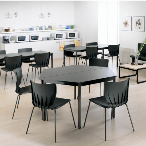 Schulungstisch Serie Style, Maß: 140 x 70 cm, Gestell: Rahmen und Füsse silber metallic, Dekor: Ahorn