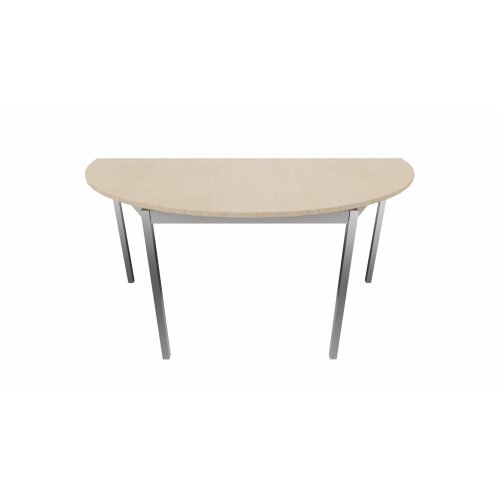 Halbrundtisch Serie Style, Maß: 140 x 70 cm, Gestell: Rahmen silber Füsse chrom, Dekor: Ahorn