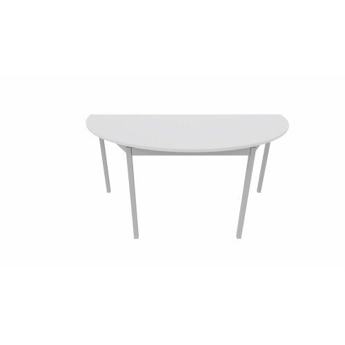 Halbrundtisch Serie Style, Maß: 140 x 70 cm, Gestell: Rahmen und Füsse silber metallic, Dekor: Weiss