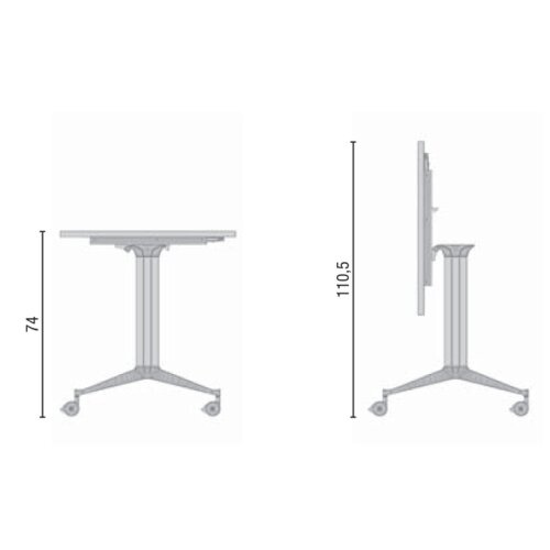 Design Klapptisch auf Rollen, Maß: 180 x 70 cm, Gestell: Alu poliert / silber metallic, Dekor: Weiss