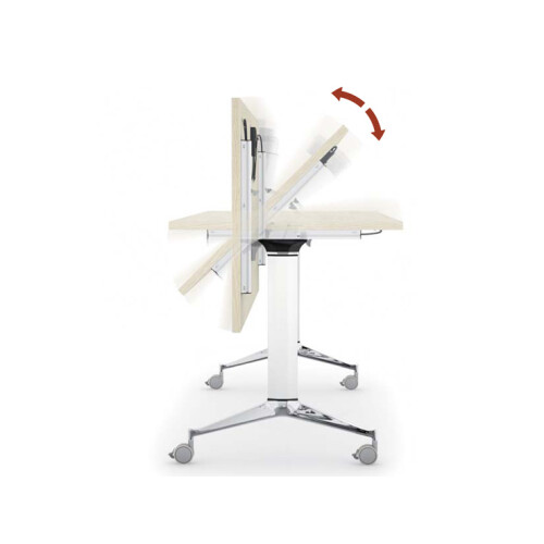 Design Klapptisch auf Rollen, Maß: 180 x 70 cm, Gestell: Alu poliert / weiss metallic, Dekor: Ahorn