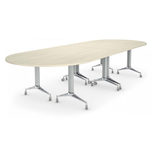 Design Klapptisch auf Rollen, Maß: 180 x 70 cm, Gestell: Alu poliert / weiss metallic, Dekor: Ahorn