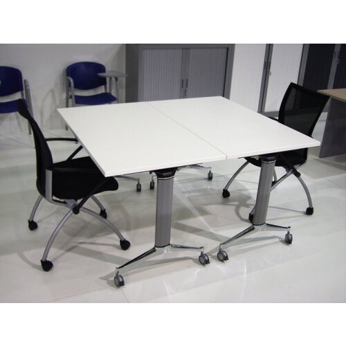 Design Klapptisch auf Rollen, Maß: 150 x 70 cm, Gestell: Alu poliert / weiss metallic, Dekor: Grau