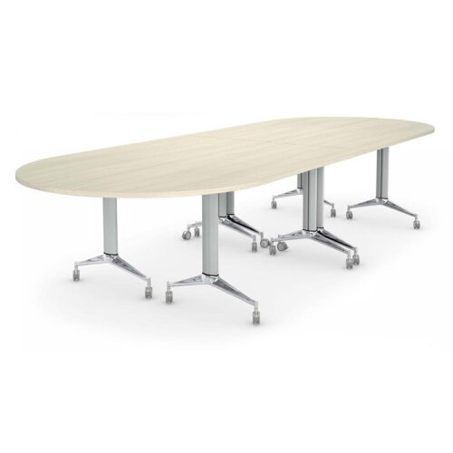 Design Klapptisch auf Rollen, Maß: 150 x 70 cm, Gestell: Alu poliert / weiss metallic, Dekor: Grau