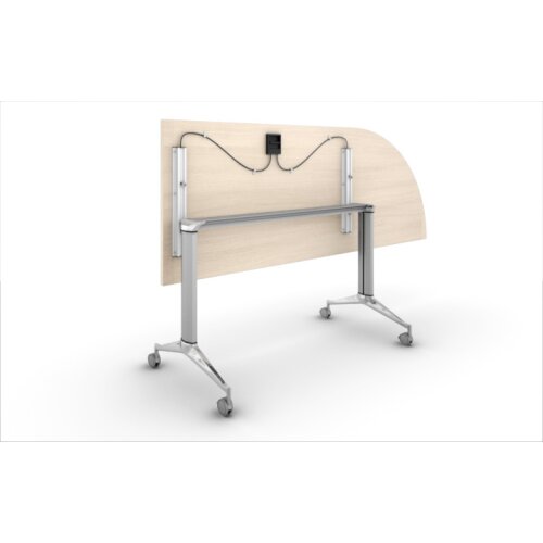 Design Klapptisch einsietig gerundet auf Rollen, Maß: links, Gestell: Alu poliert / weiss metallic, Dekor: Eiche