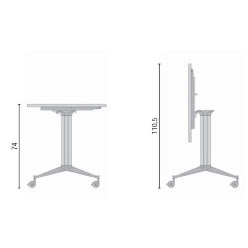 Design Klapptisch einsietig gerundet auf Rollen, Maß: rechts, Gestell: Alu poliert / silber metallic, Dekor: Eiche