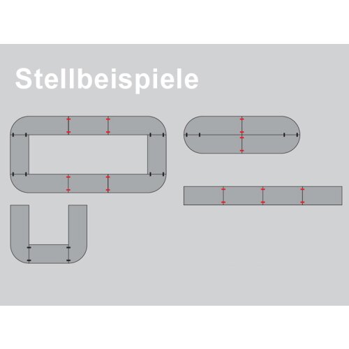 Design Klapptisch einsietig gerundet auf Rollen, Maß: rechts, Gestell: Alu poliert / weiss metallic, Dekor: Eiche
